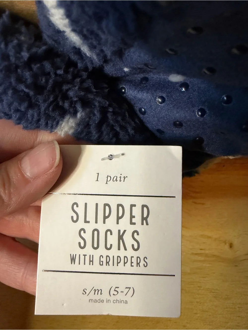 Source Unknown Navy and White Star Fleece Slipper Socks